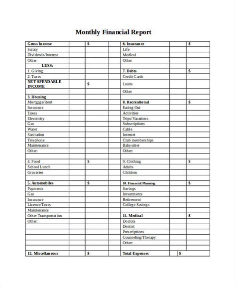 monthly financial report template pdf